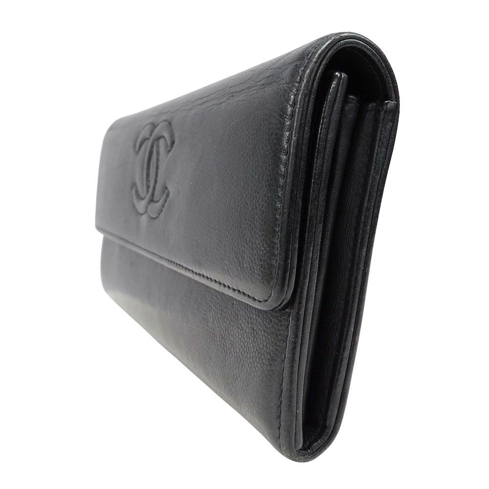 Chanel Wallet Leather Black Silver Flap Logo Simple — view 4