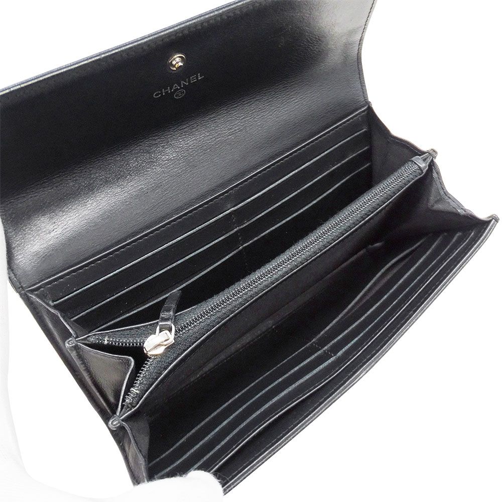 Chanel Wallet Leather Black Silver Flap Logo Simple — view 5