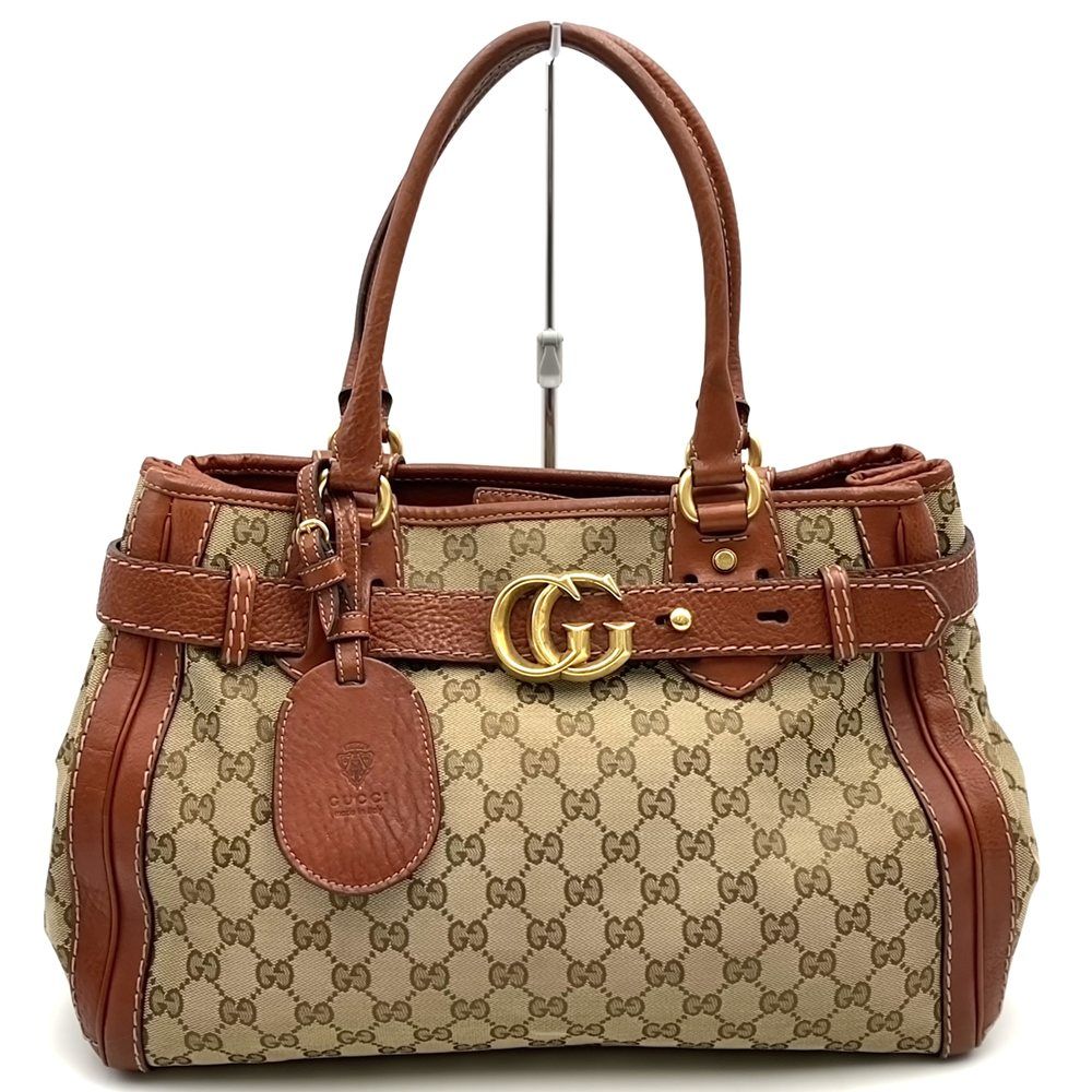 Gucci Tote Shoulder GG Running Canvas Leather Brown