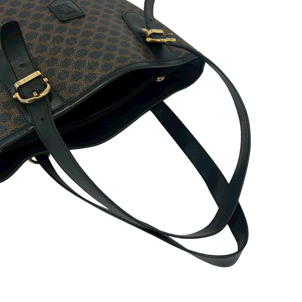 Celine Magaddam Blason Triomphe Pattern Logo Leather Tote Brown Black — view 4