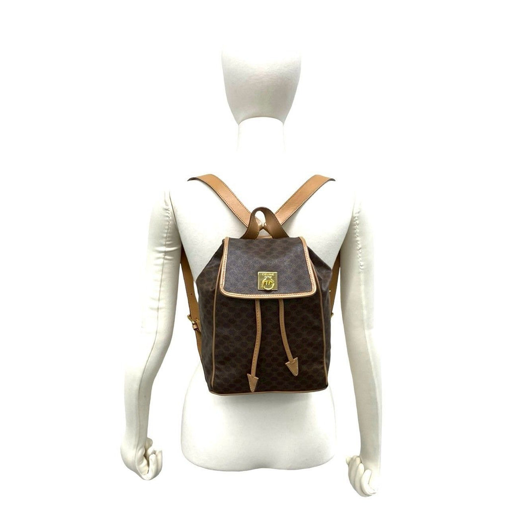 Celine Vintage Macadam Blason Triomphe Pattern Logo Ring Leather Backpack Brown — view 2