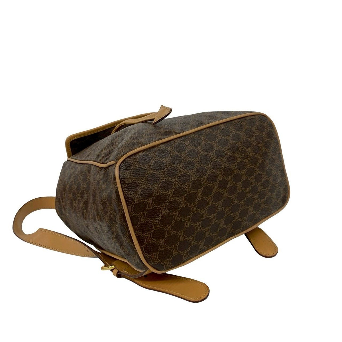 Celine Vintage Macadam Blason Triomphe Pattern Logo Ring Leather Backpack Brown — view 7