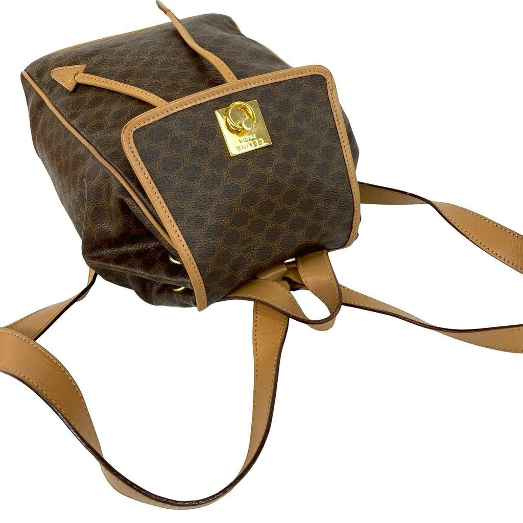 Celine Vintage Macadam Blason Triomphe Pattern Logo Ring Leather Backpack Brown — view 4