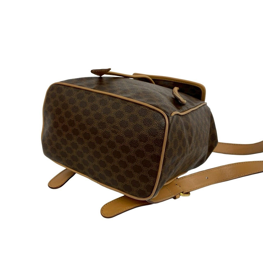 Celine Vintage Macadam Blason Triomphe Pattern Logo Ring Leather Backpack Brown — view 8