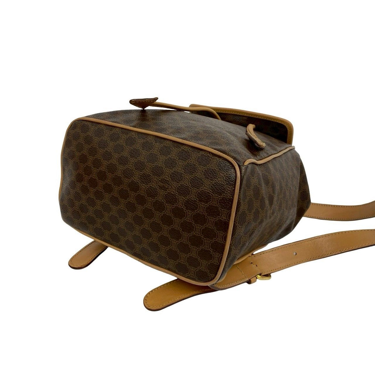 Celine Vintage Macadam Blason Triomphe Pattern Logo Ring Leather Backpack Brown — view 8