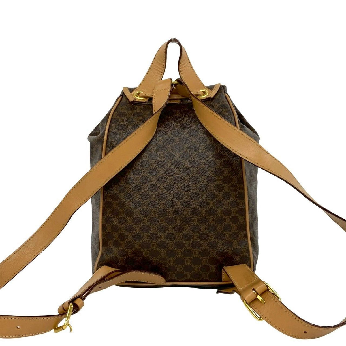 Celine Vintage Macadam Blason Triomphe Pattern Logo Ring Leather Backpack Brown — view 3
