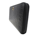 Chanel Wallet Camellia Lambskin Black Gold Zip Around Floral Pattern — view 4
