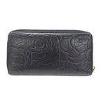 Chanel Wallet Camellia Lambskin Black Gold Zip Around Floral Pattern — view 2