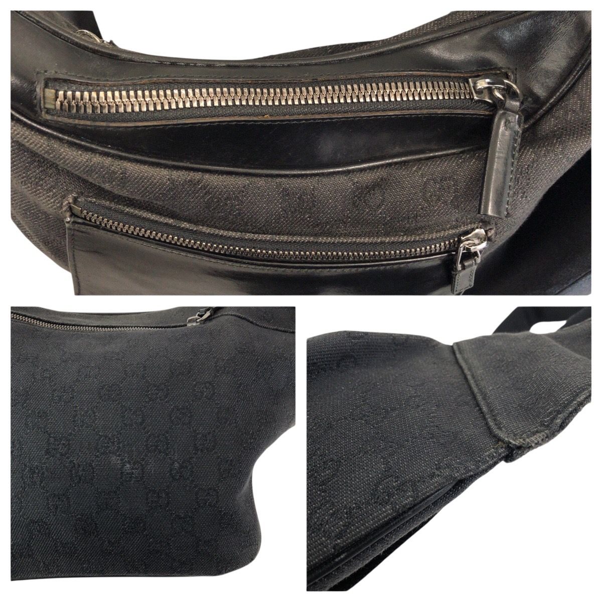 Gucci Black Silver GG Canvas Leather Belt Bag — view 6