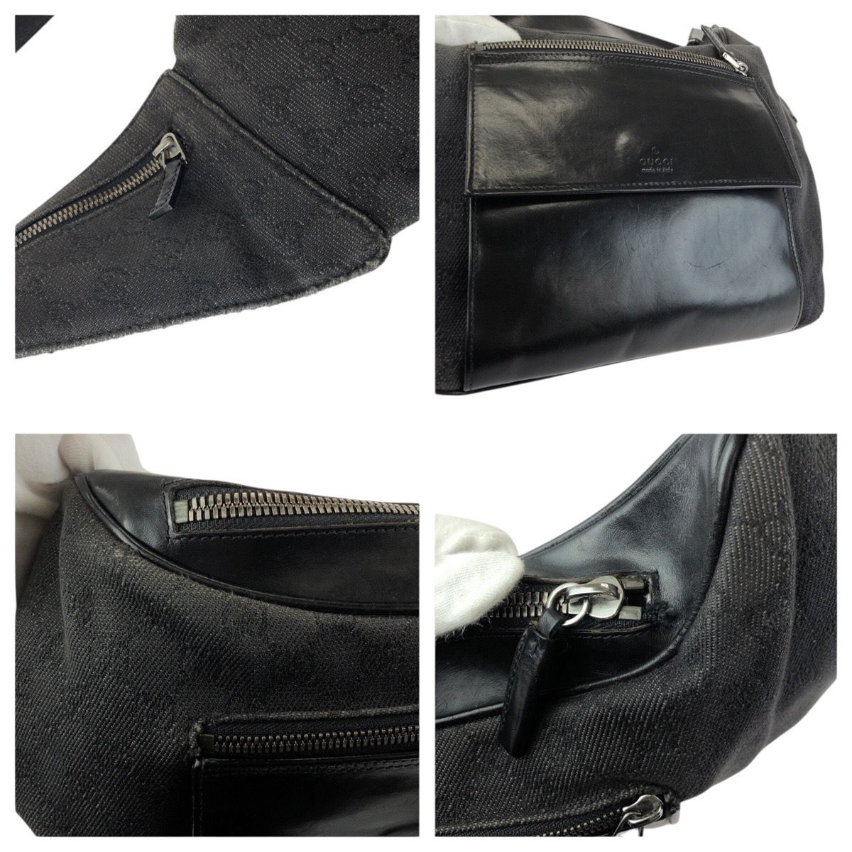 Gucci Black Silver GG Canvas Leather Belt Bag — view 5