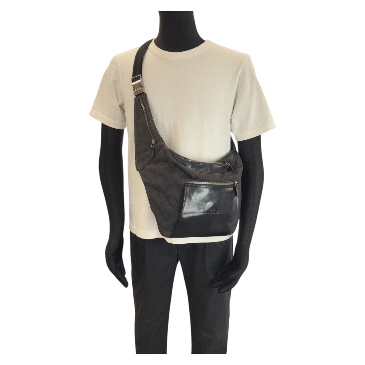 Gucci Black Silver GG Canvas Leather Belt Bag — view 7