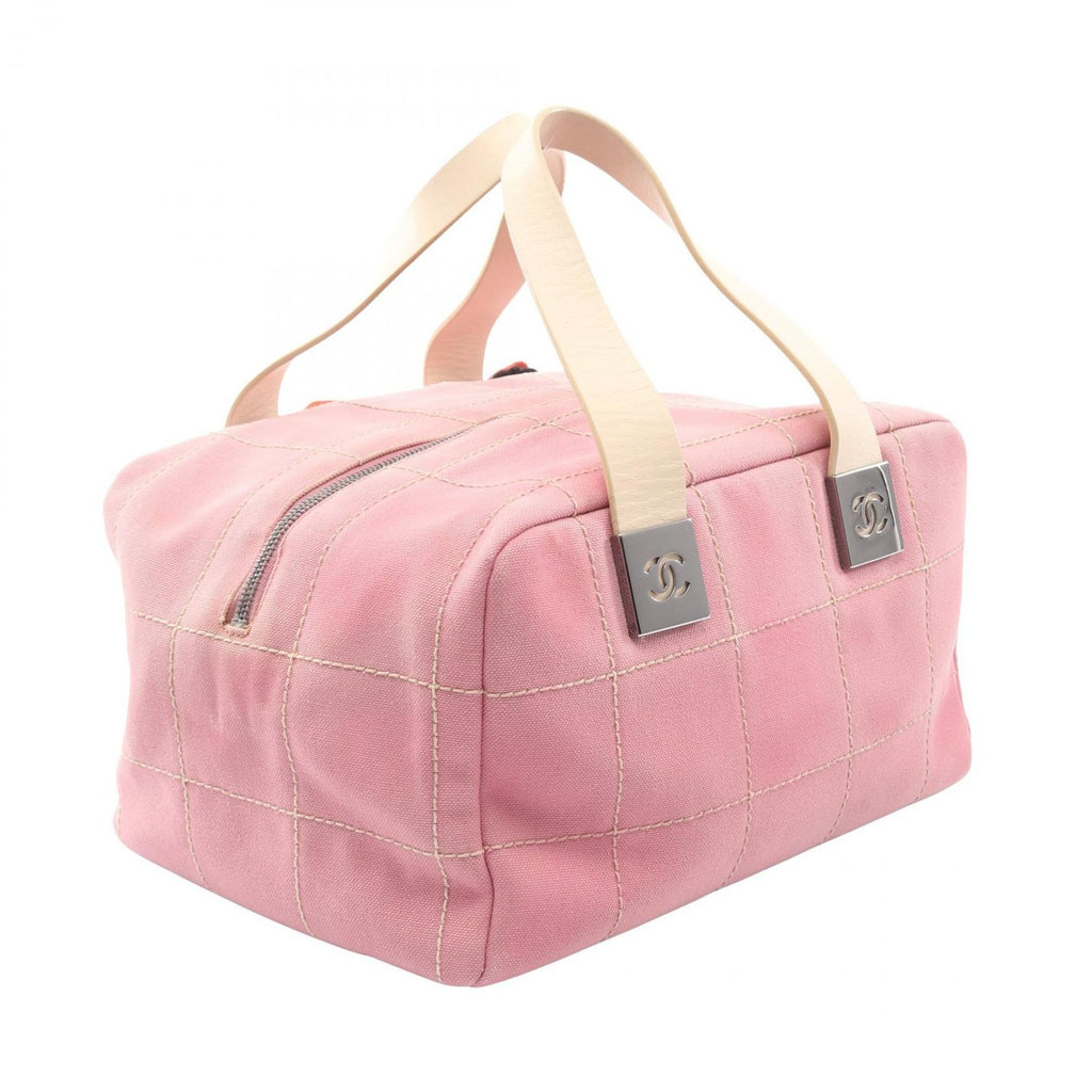 Chanel Choco Bar Camellia Pink Canvas Leather Bar Boston Bag — view 2