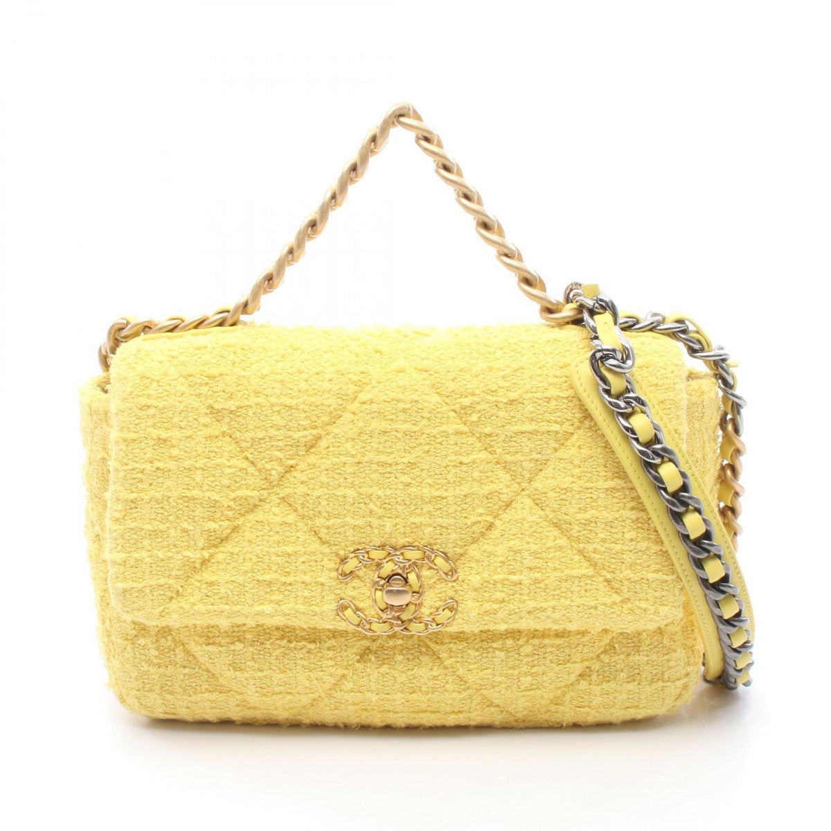 Chanel Shoulder Bag 19 D'isneuf Quilted 2-Way Yellow Fabric 19 Chain