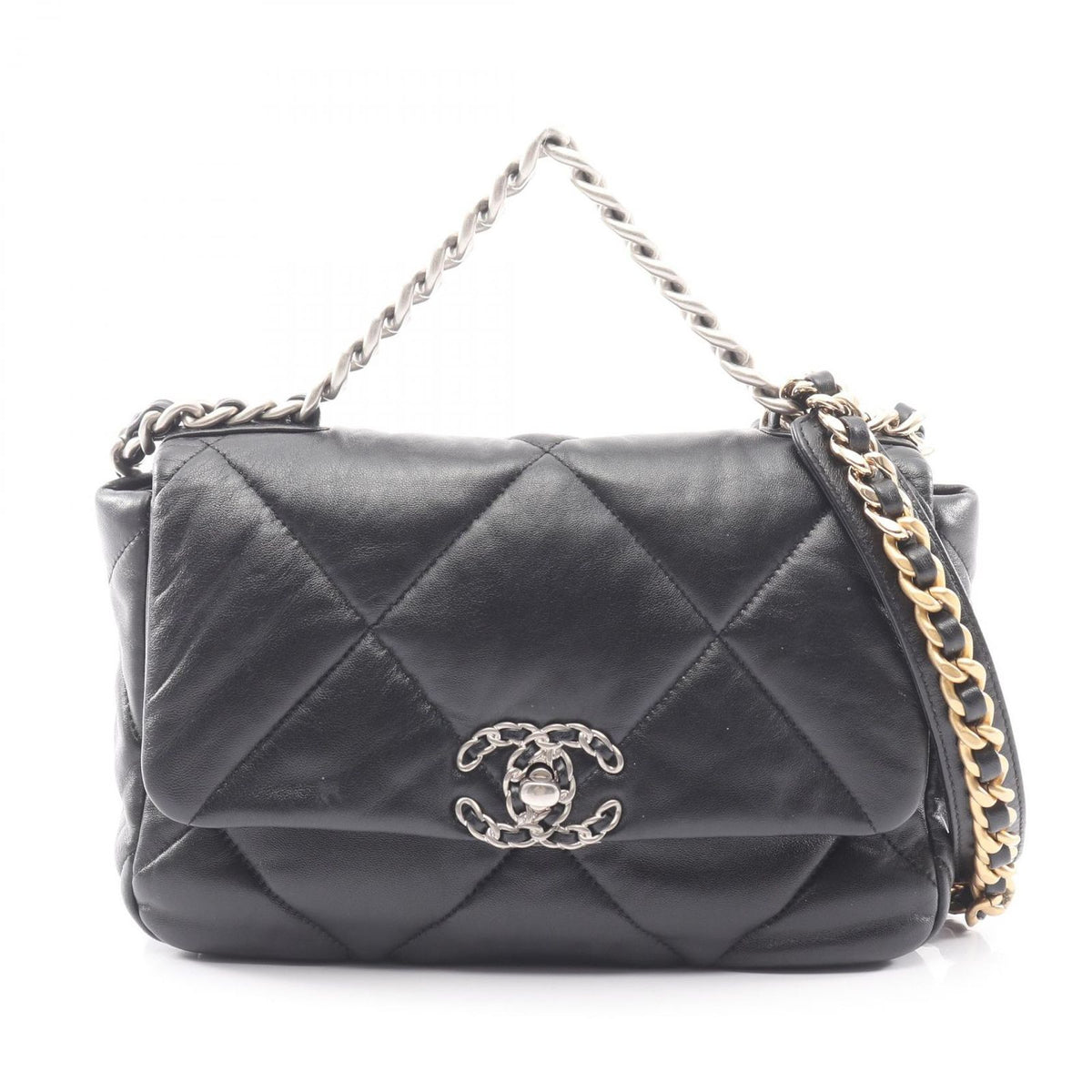 Chanel Shoulder Bag 19 D'isneuf Quilted 2-Way Black Lambskin 19 Chain