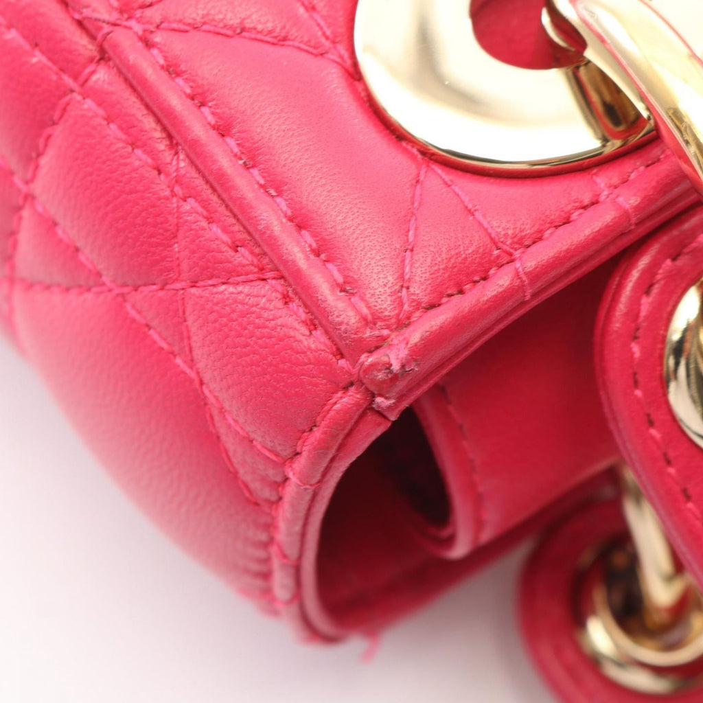 Dior Handbag Lady Dior Mini Cannage 2-Way Magenta Leather Lady Dior Tote — view 7