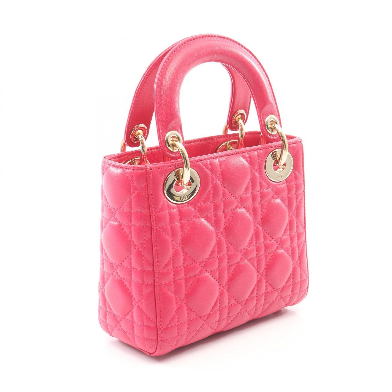 Dior Handbag Lady Dior Mini Cannage 2-Way Magenta Leather Lady Dior Tote — view 2