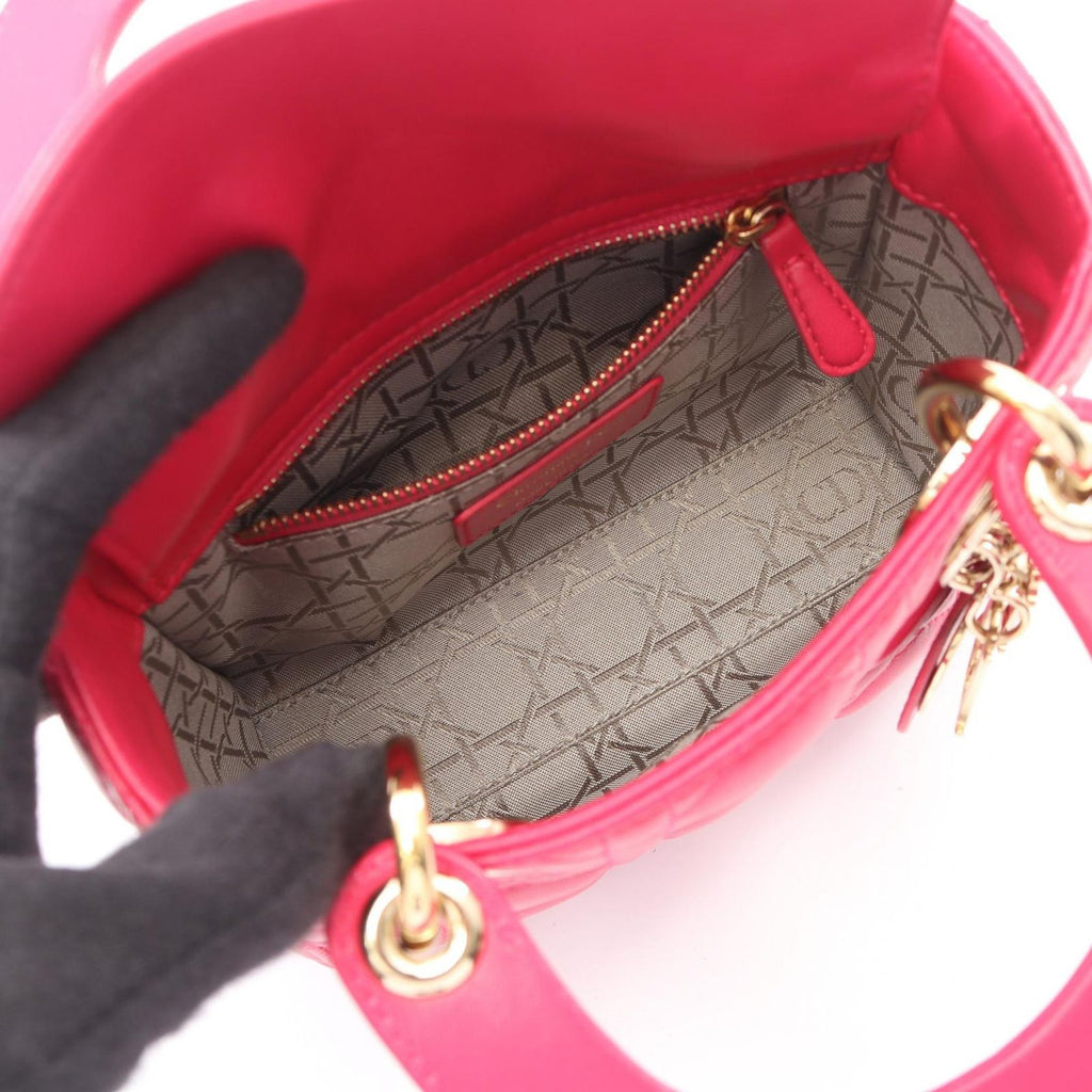 Dior Handbag Lady Dior Mini Cannage 2-Way Magenta Leather Lady Dior Tote — view 3