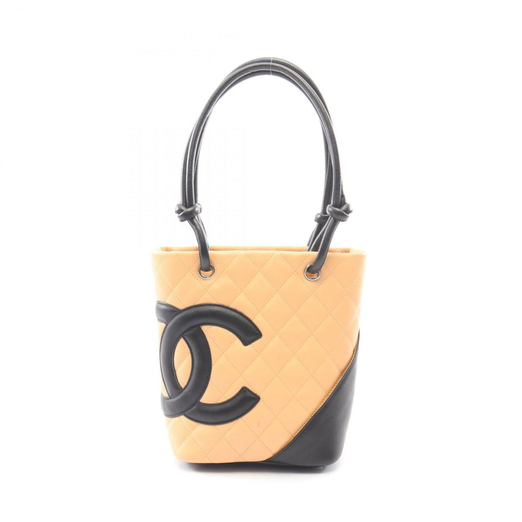 Chanel Tote Cambon Line Small Beige Black Leather