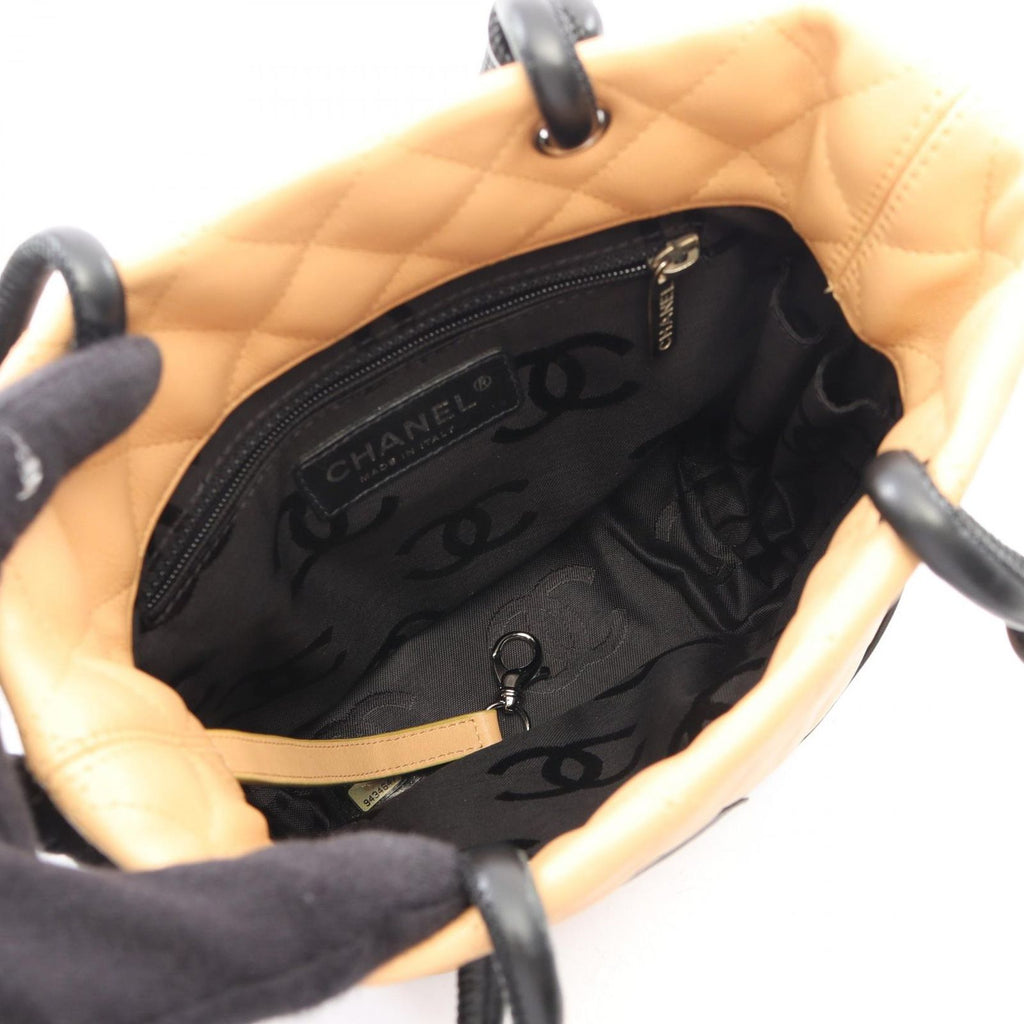 Chanel Tote Cambon Line Small Beige Black Leather — view 3