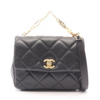 Chanel Shoulder Bag Quilted 2-Way Black Lambskin Small Flap Chain