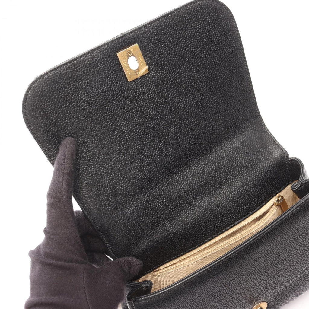 Chanel Shoulder Bag Top Handle Quilted Small Flap 2-Way Black Caviar Leather — view 6