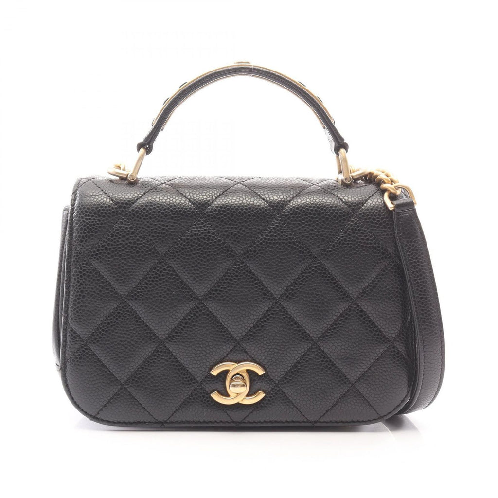 Chanel Shoulder Bag Top Handle Quilted Small Flap 2-Way Black Caviar Leather