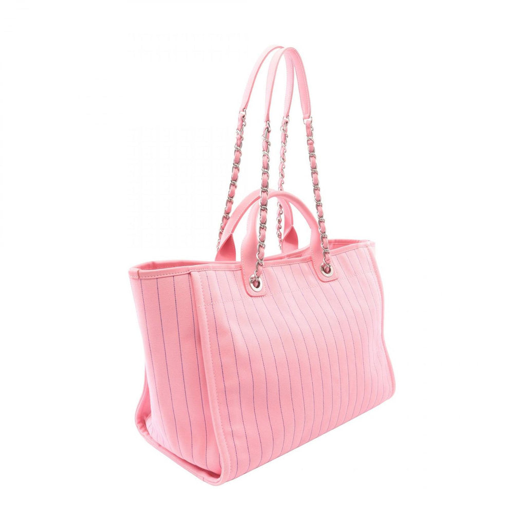 Chanel Tote Deauville Large Pink Blue Canvas Leather Shopping — view 2