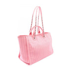 Chanel Tote Deauville Large Pink Blue Canvas Leather Shopping — view 2