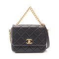 Chanel Shoulder Bag Quilted 2-Way Black Lambskin Small Flap Chain