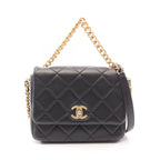 Chanel Shoulder Bag Quilted 2-Way Black Lambskin Small Flap Chain