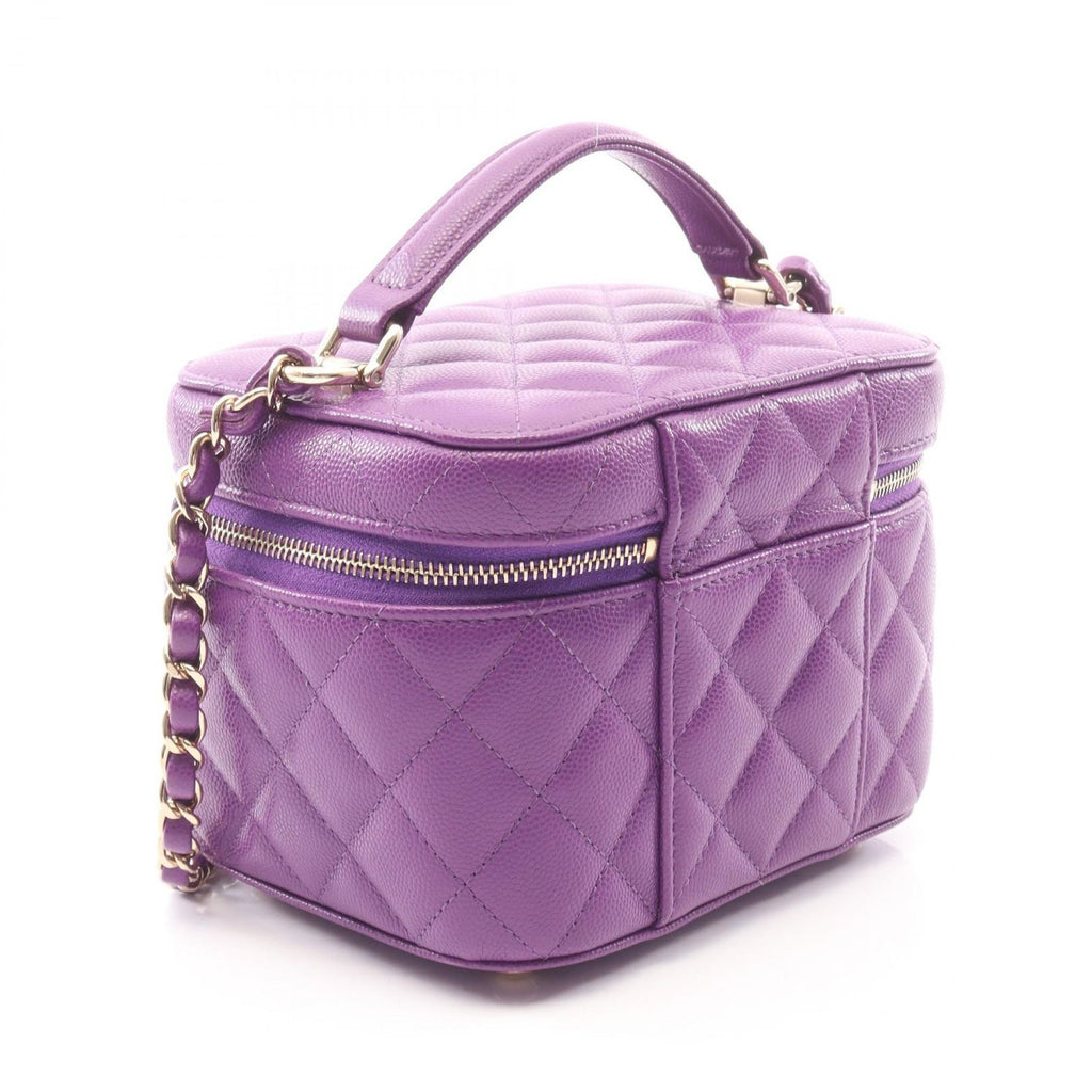 Chanel Shoulder Bag Quilted Vanity 2-Way Purple Caviar Leather Chain — view 2