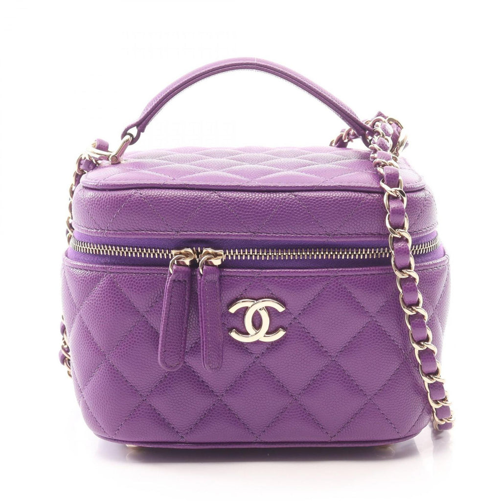 Chanel Shoulder Bag Quilted Vanity 2-Way Purple Caviar Leather Chain
