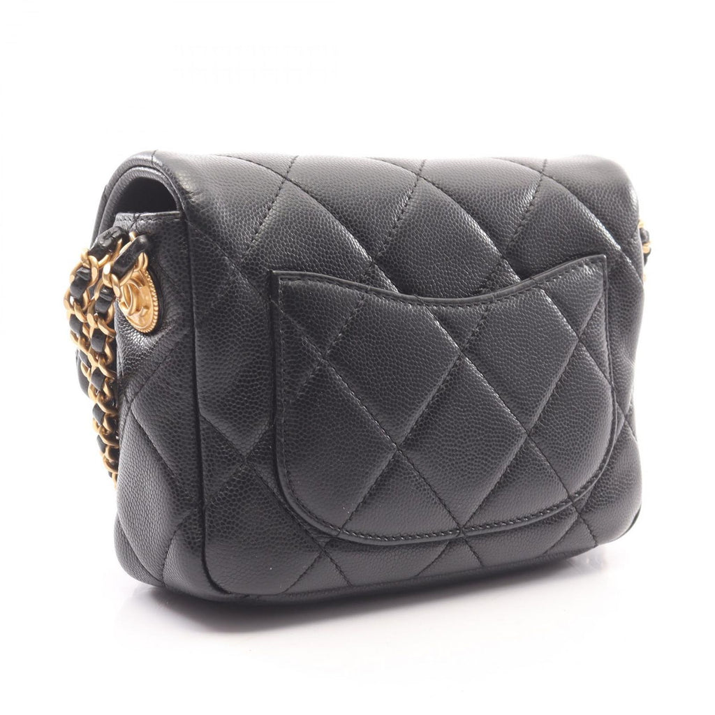 Chanel Shoulder Bag Quilted Mini Flap Black Caviar Leather Small Chain — view 2