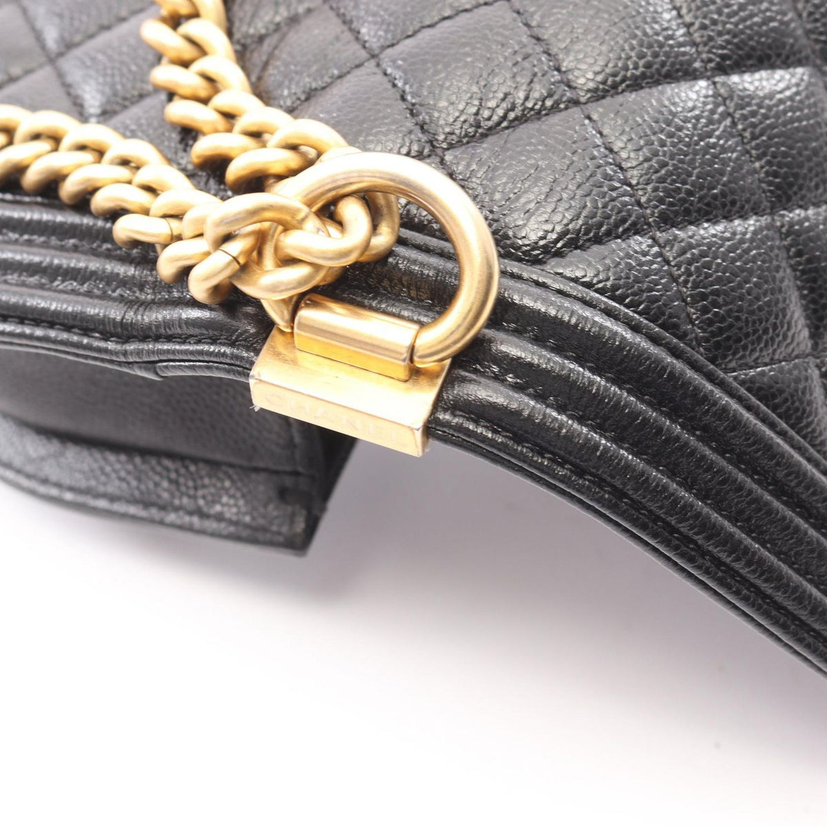 Chanel Shoulder Bag Small Black Caviar Leather Chain — view 8