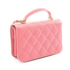 Chanel Shoulder Bag Quilted Top Handle 2-Way Pink Caviar Leather Chain — view 2