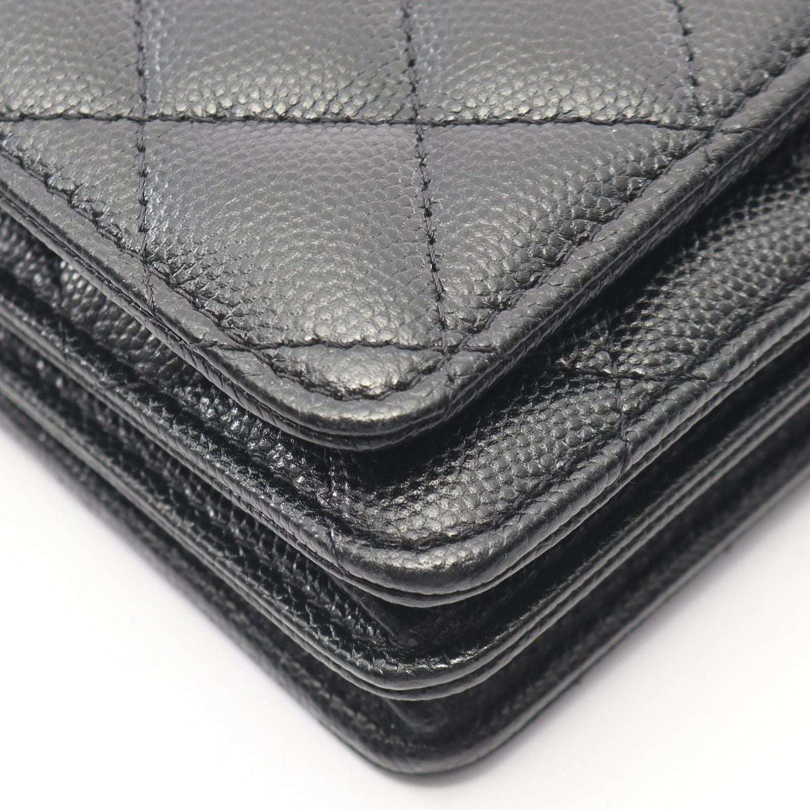 Chanel Shoulder Bag Quilted Mini Black Caviar Leather Chain Wallet — view 7