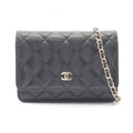 Chanel Shoulder Bag Quilted Mini Black Caviar Leather Chain Wallet