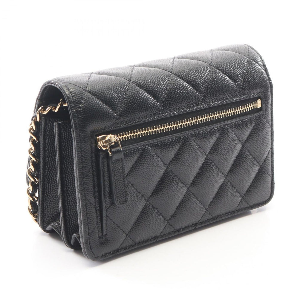 Chanel Shoulder Bag Quilted Mini Black Caviar Leather Chain Wallet — view 2
