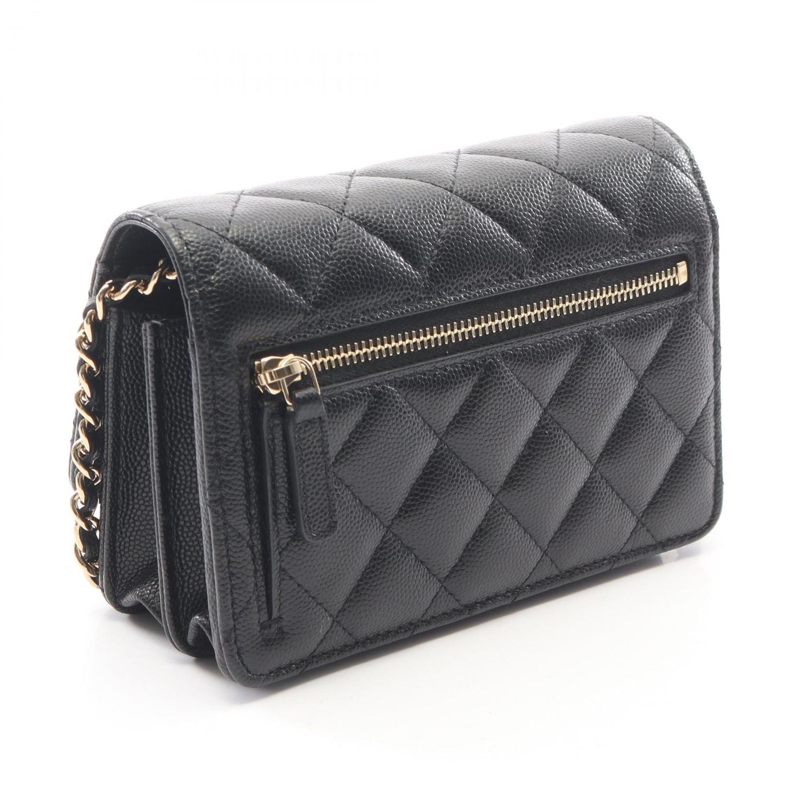 Chanel Shoulder Bag Quilted Mini Black Caviar Leather Chain Wallet — view 2