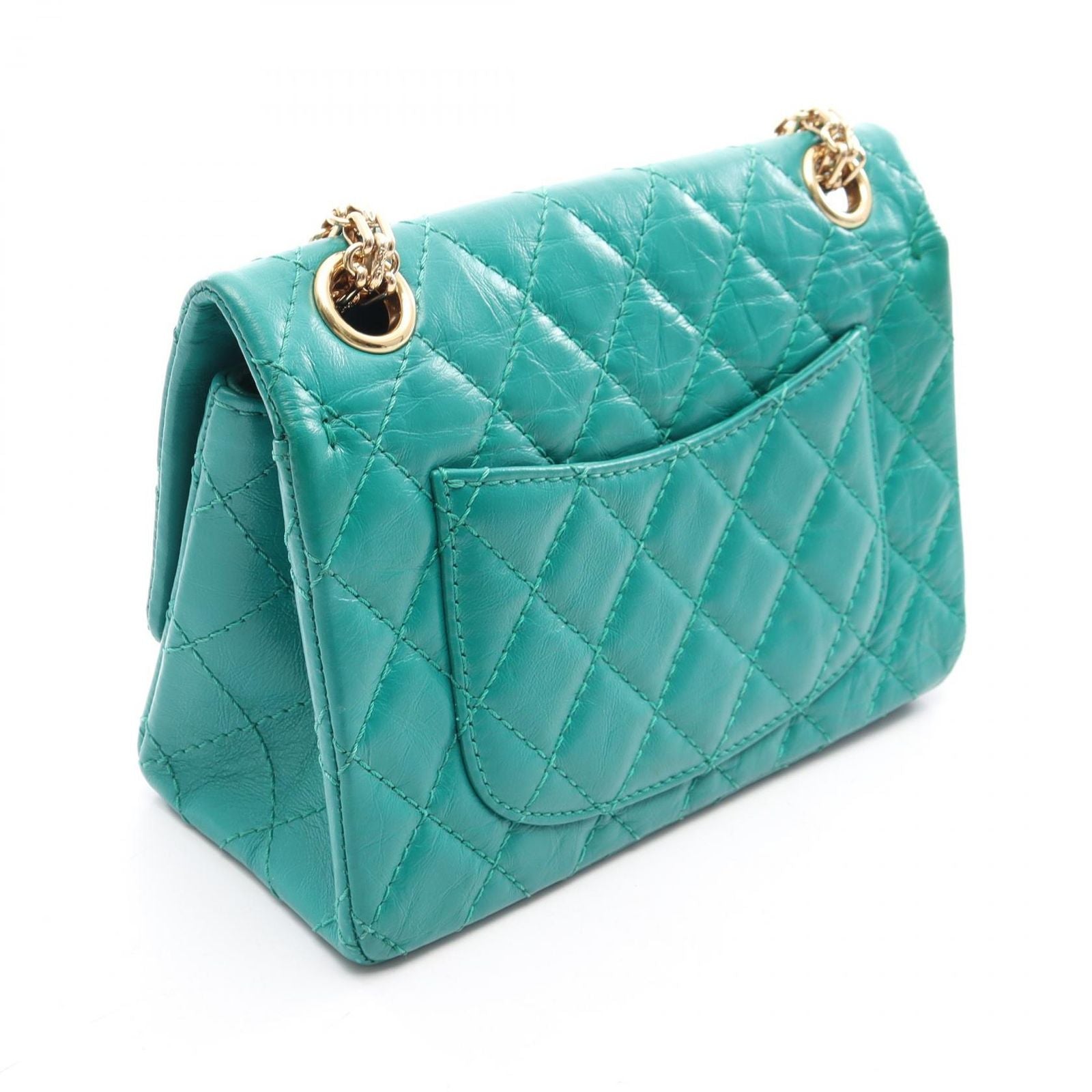 Chanel Shoulder Bag 2.55 Green Calf Mini Quilted Chain — view 2