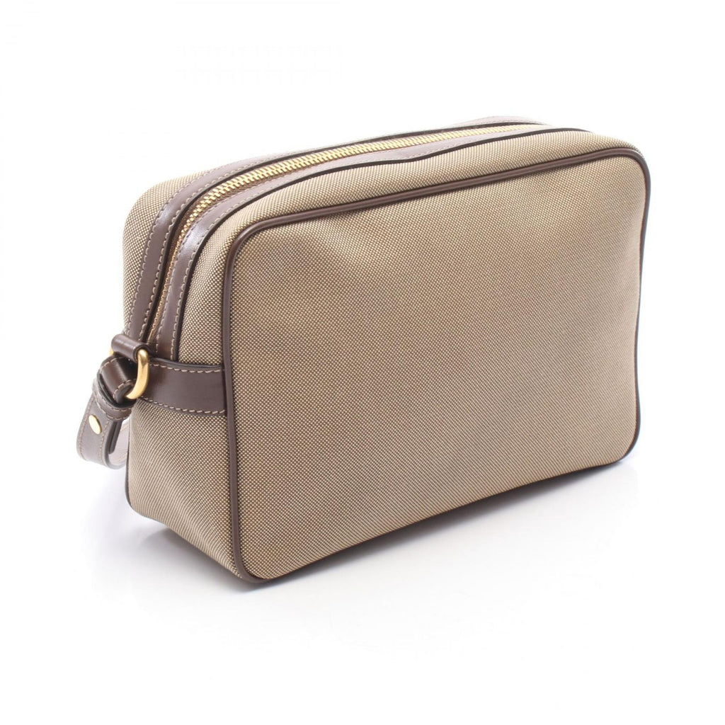 Prada Shoulder Bag Logo Jacquard Beige Brown Canvas Leather — view 2