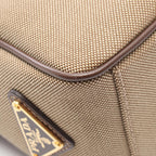 Prada Shoulder Bag Logo Jacquard Beige Brown Canvas Leather — view 7