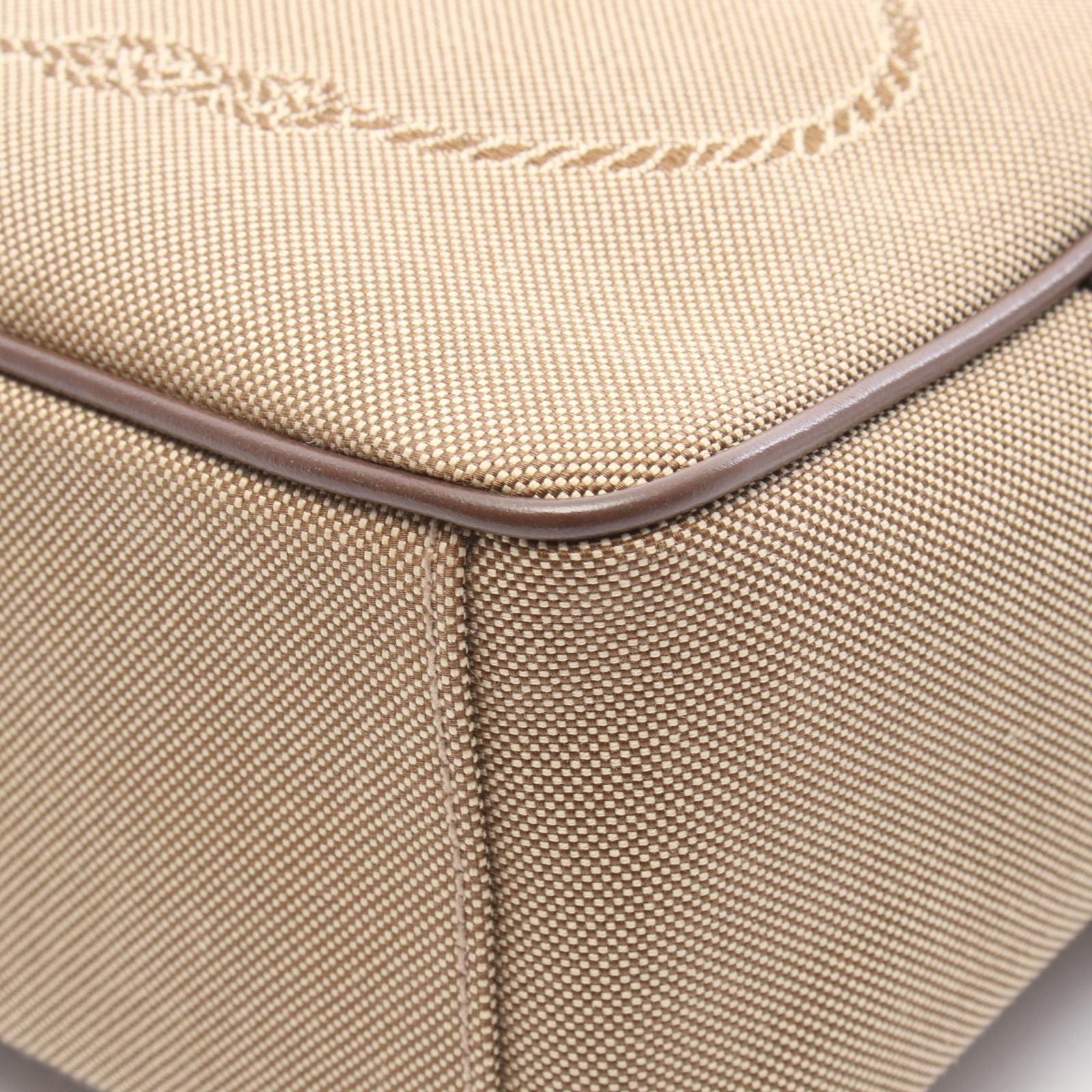 Prada Shoulder Bag Logo Jacquard Beige Brown Canvas Leather — view 6