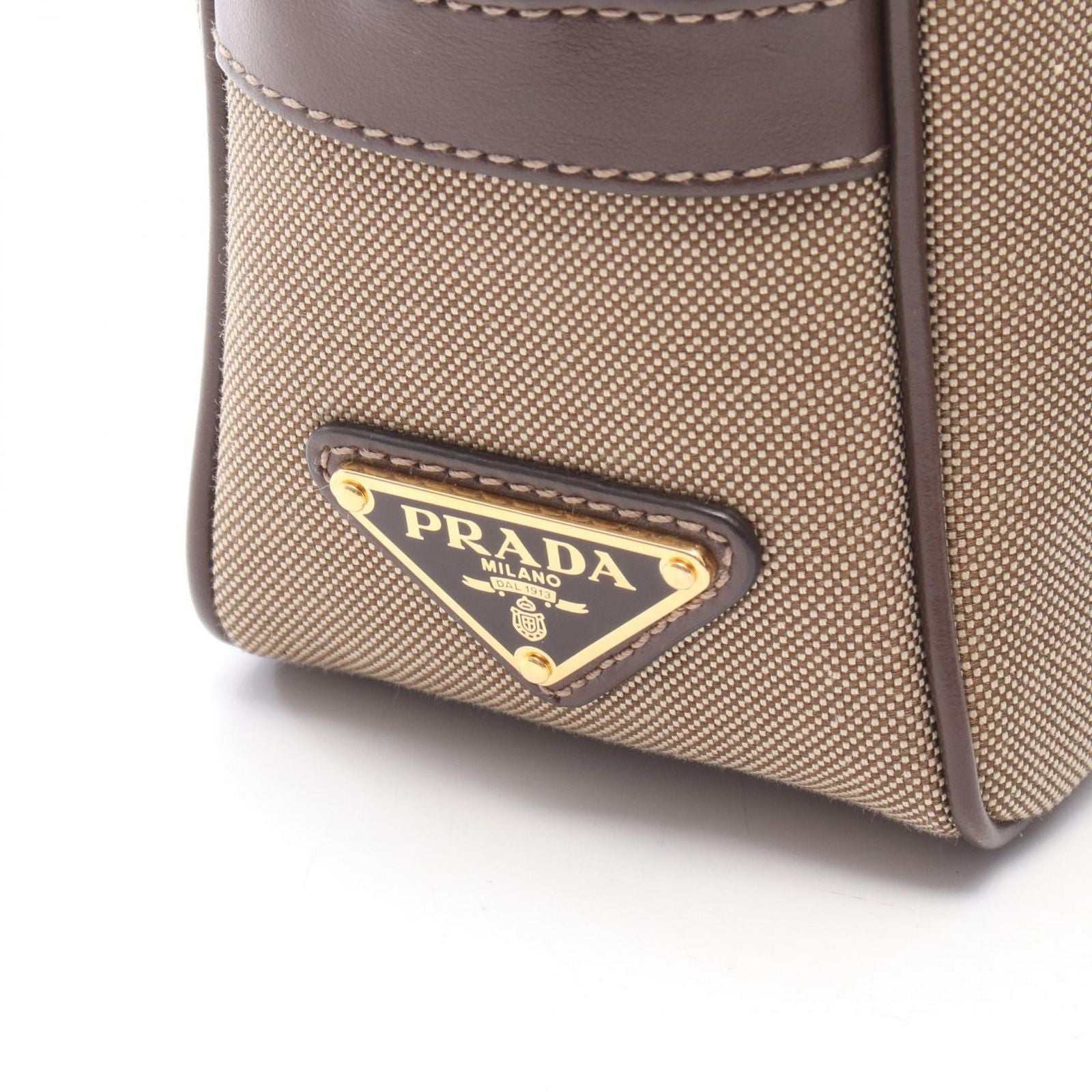 Prada Shoulder Bag Logo Jacquard Beige Brown Canvas Leather — view 5