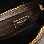 Prada Shoulder Bag Logo Jacquard Beige Brown Canvas Leather — view 4