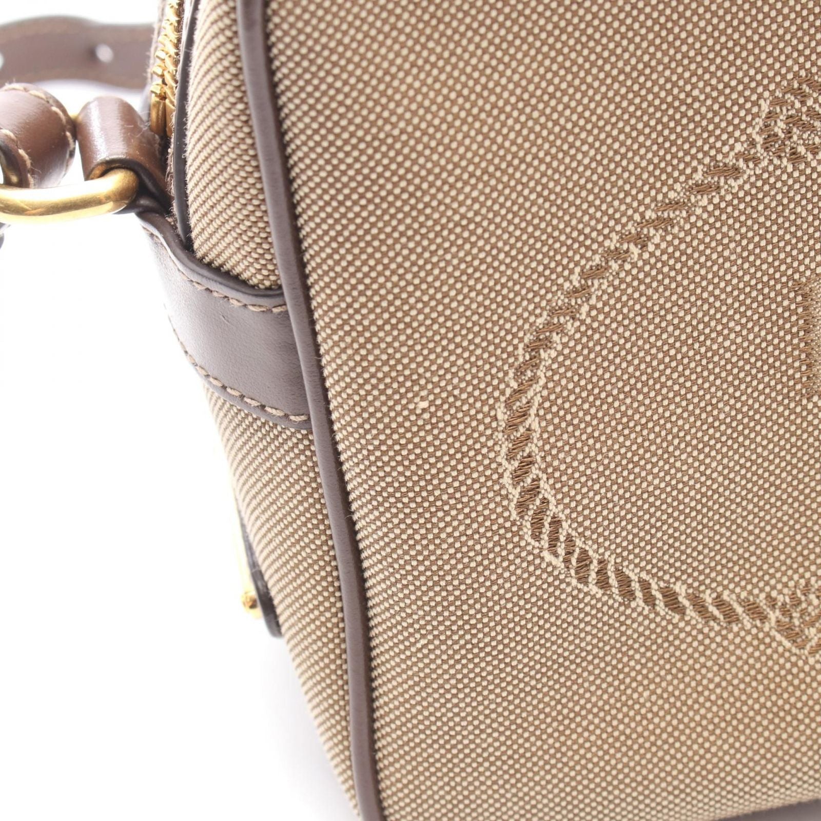Prada Shoulder Bag Logo Jacquard Beige Brown Canvas Leather — view 8