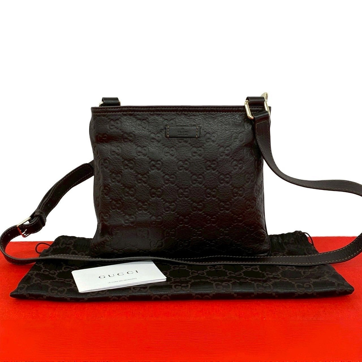 Gucci Guccissima GG Patter Leather Mini Shoulder Bag Pochette Crossbody Dark