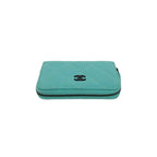 Chanel Quilted CC Logo Lambskin Leather Round Zip Coin Case Light Green — view 3
