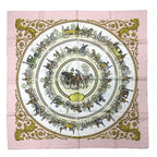 Hermes Carre 90 Silk Scarf Walk Long Chien Promenade Longchamps Pink