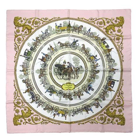 Hermes Carre 90 Silk Scarf Walk Long Chien Promenade Longchamps Pink